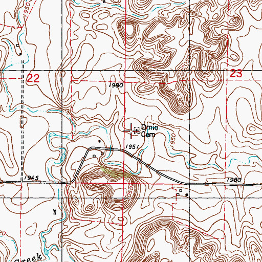 Topographic Map of Omio Cemetery, ND