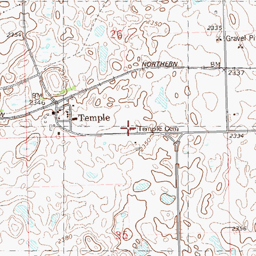 Topographic Map of Temple Cemetery, ND