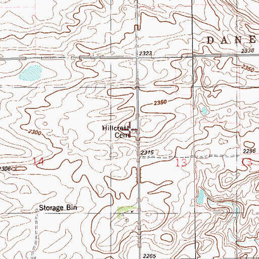 Topographic Map of Hillcrest Cemetery, ND