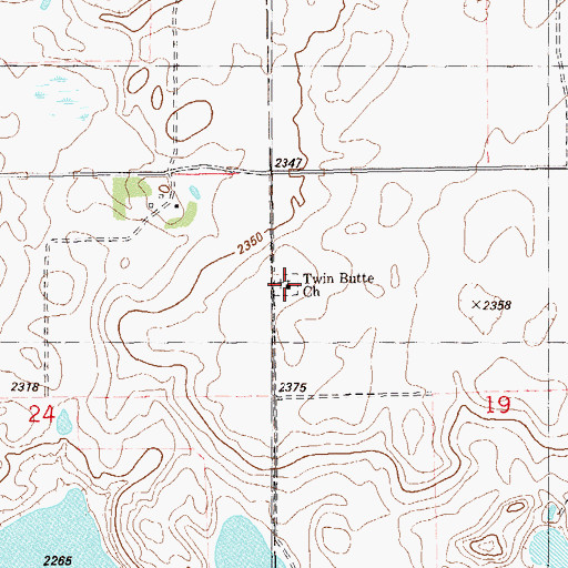 Topographic Map of Twin Butte Church, ND