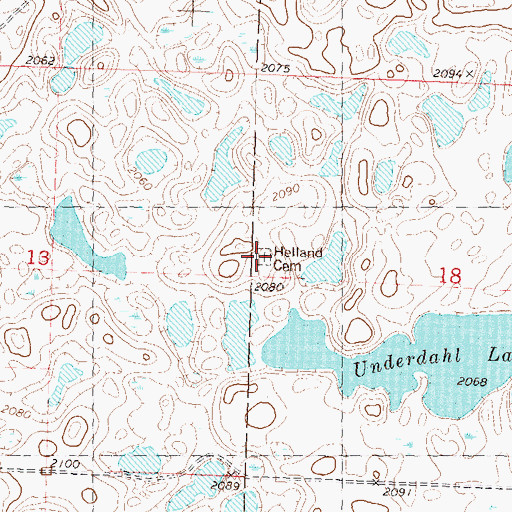 Topographic Map of Helland Cemetery, ND