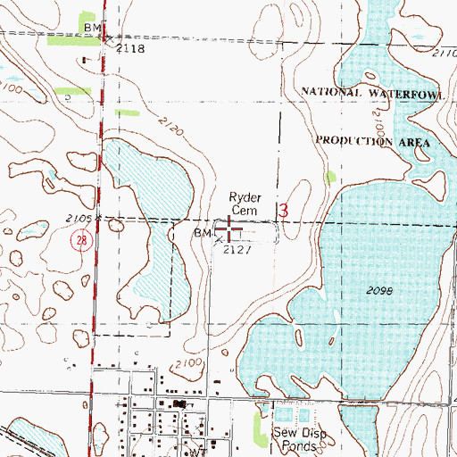 Topographic Map of Ryder Cemetery, ND