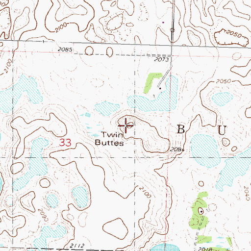Topographic Map of Twin Buttes, ND