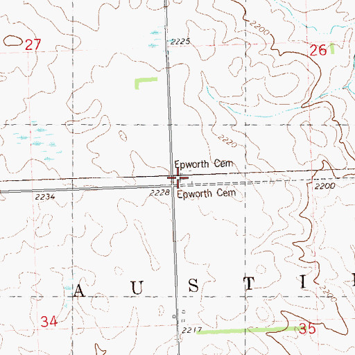 Topographic Map of Epworth Cemetery, ND