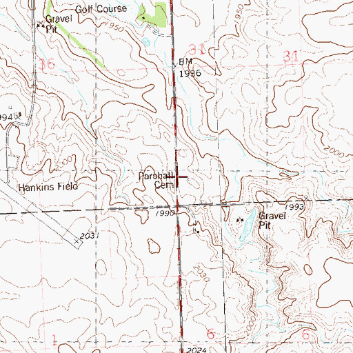 Topographic Map of Parshall Cemetery, ND