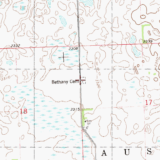 Topographic Map of Bethany Cemetery, ND