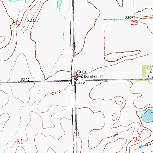 Topographic Map of Stordahl Cemetery, ND
