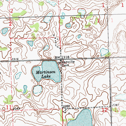 Topographic Map of Vanville Cemetery, ND