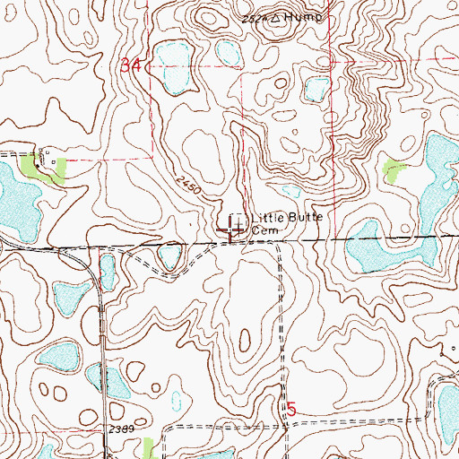 Topographic Map of Big Butte Cemetery, ND
