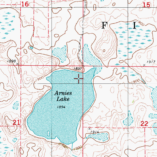 Topographic Map of Arnies Lake, ND