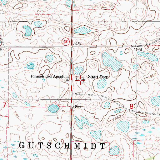 Topographic Map of Saari Cemetery, ND