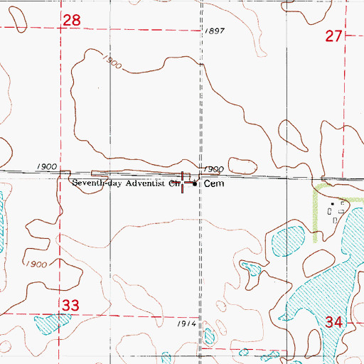Topographic Map of Seventh-day Adventist Cemetery, ND