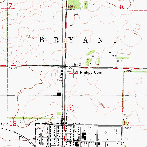 Topographic Map of Saint Philips Cemetery, ND