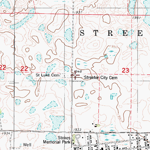 Topographic Map of Streeter City Cemetery, ND