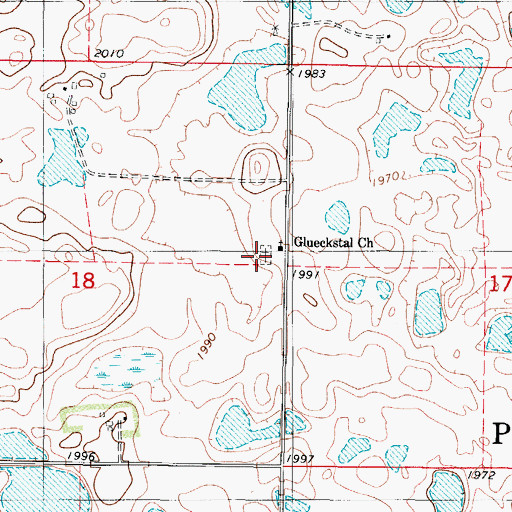 Topographic Map of Glueckstal Cemetery, ND