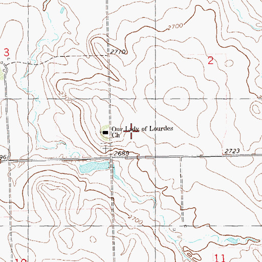 Topographic Map of Our Lady of Lourdes Church, ND