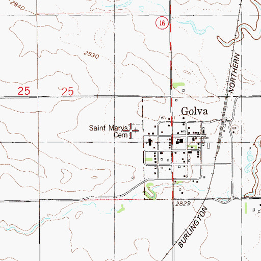 Topographic Map of Saint Marys Cemetery, ND