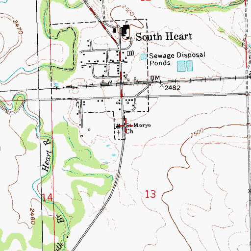 Topographic Map of Saint Marys Church, ND