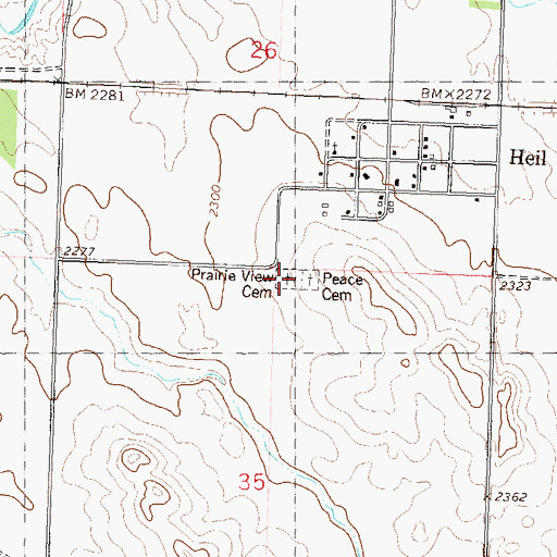 Topographic Map of Prairie View Cemetery, ND