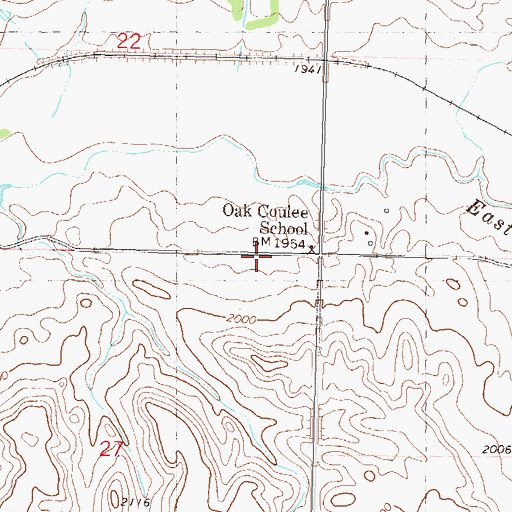 Topographic Map of Oak Coulee School, ND