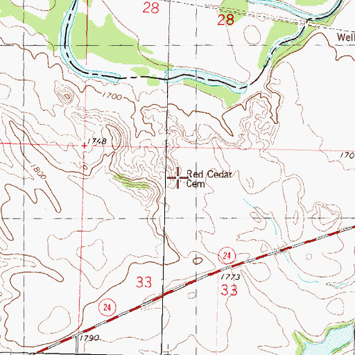 Topographic Map of Red Cedar Cemetery, ND