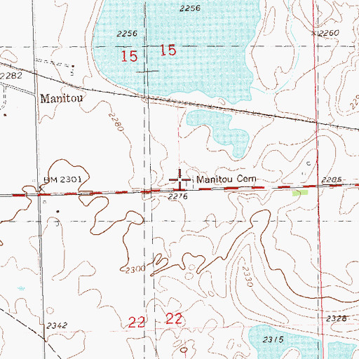 Topographic Map of Manitou Cemetery, ND