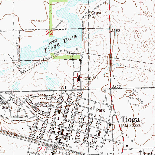Topographic Map of Tioga Medical Center, ND