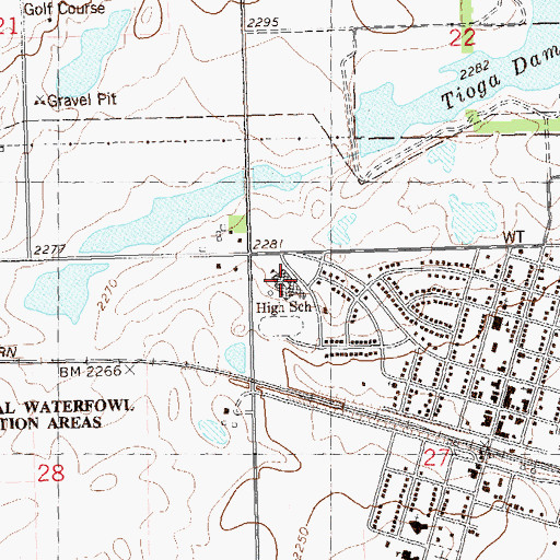 Topographic Map of Tioga High School, ND