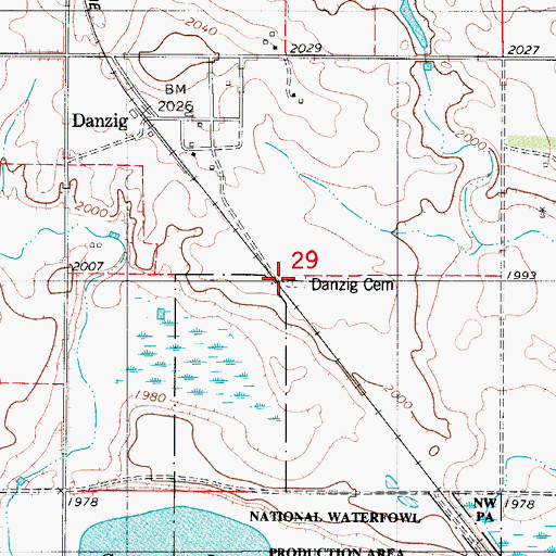Topographic Map of Danzig Cemetery, ND