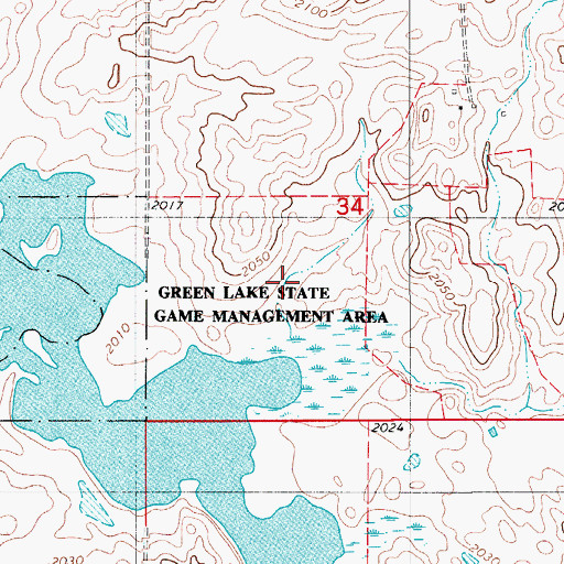 Topographic Map of Green Lake State Game Management Area, ND