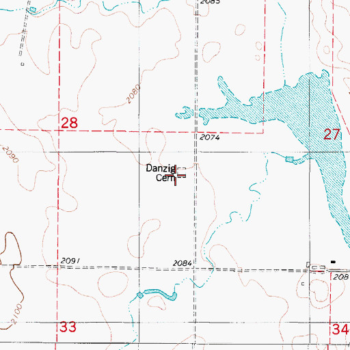 Topographic Map of Danzig Baptist Cemetery, ND