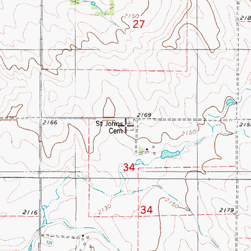 Topographic Map of Saint Johns Cemetery, ND