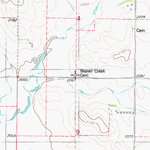 Topographic Map of Beaver Creek Baptist Cemetery, ND