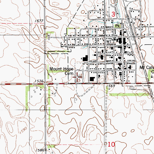Topographic Map of Mount Hope Cemetery, ND