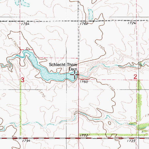 Topographic Map of Schlecht-Thom Dam, ND