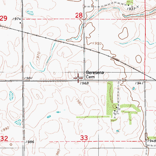 Topographic Map of Beresena Cemetery, ND
