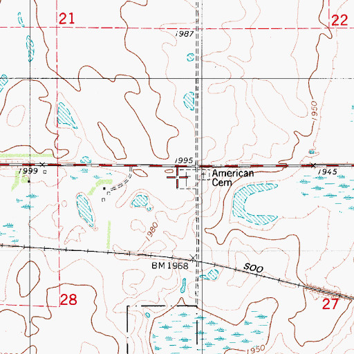Topographic Map of American Cemetery, ND