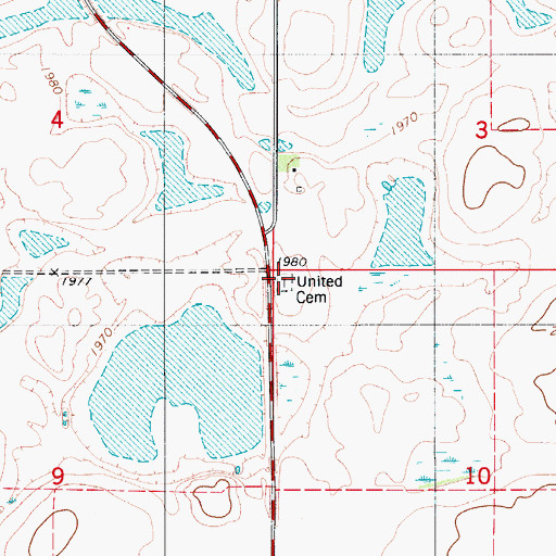 Topographic Map of United Cemetery, ND