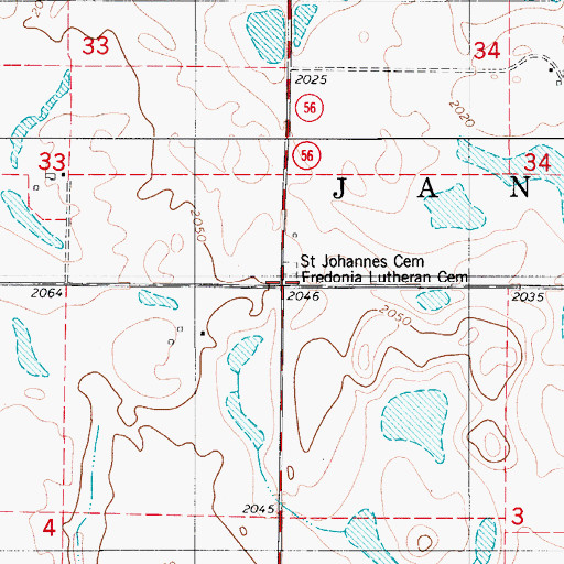 Topographic Map of Fredonia Lutheran Cemetery, ND