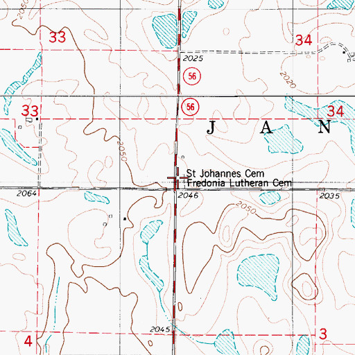 Topographic Map of Saint Johannes Cemetery, ND