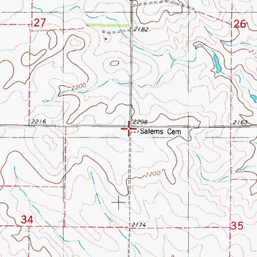 Topographic Map of Salems Cemetery, ND