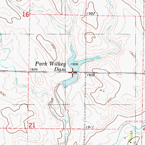 Topographic Map of Park Wilkey Dam, ND