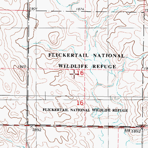 Topographic Map of Elickertail National Wildlife Refuge, ND