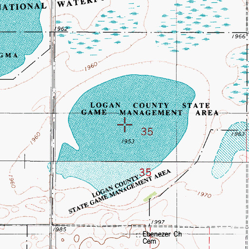 Topographic Map of Logan County State Game Management Area, ND