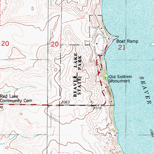 Topographic Map of Beaver Lake State Park, ND