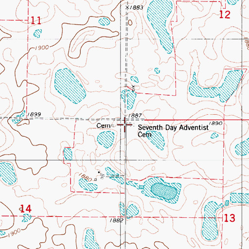 Topographic Map of Seventh Day Adventist Cemetery, ND