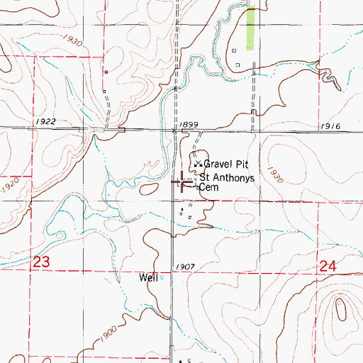Topographic Map of Saint Anthonys Cemetery, ND