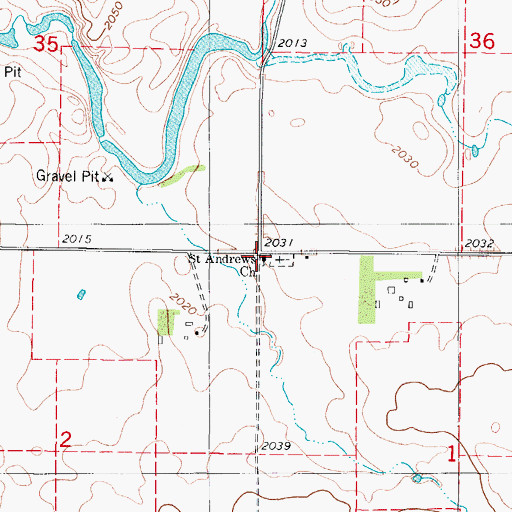 Topographic Map of Saint Andrews Church, ND