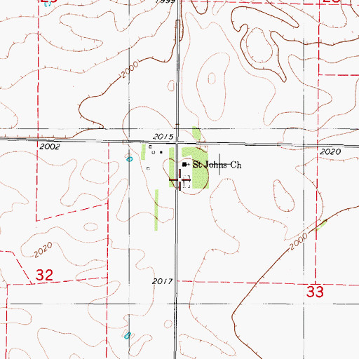Topographic Map of Saint Johns Catholic Cemetery, ND