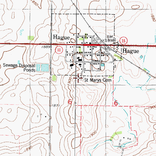 Topographic Map of Saint Marys Cemetery, ND